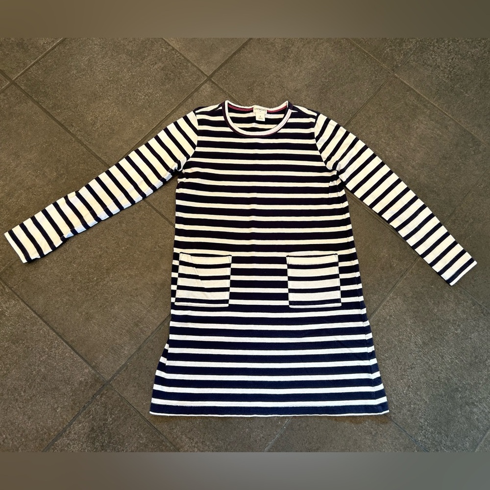 Girl’s Crewcuts by J.Crew Striped Long-sleeve t-shirt dress in navy/white size 8